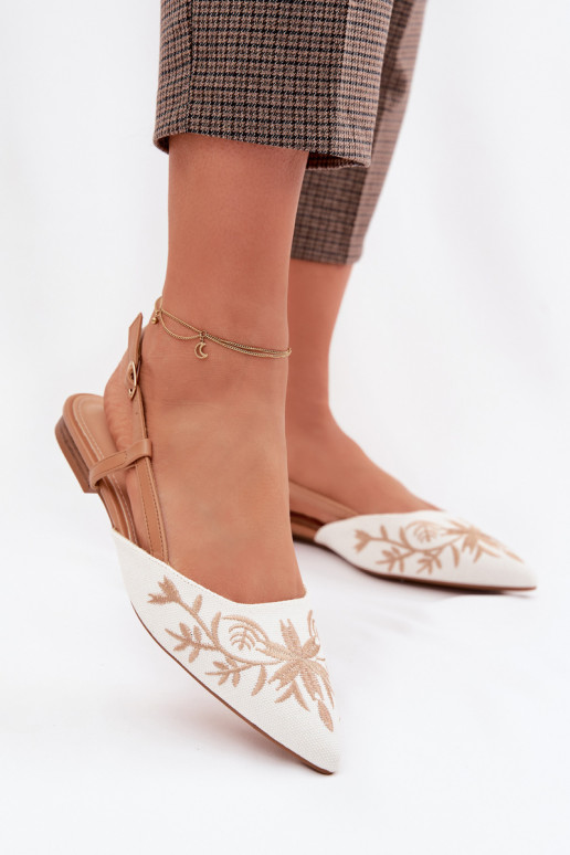 Women's Flat Embroidered Camel Sandals Grelia
