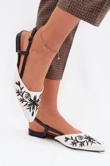 Women's Flat Black Embroidered Sandals Grelia