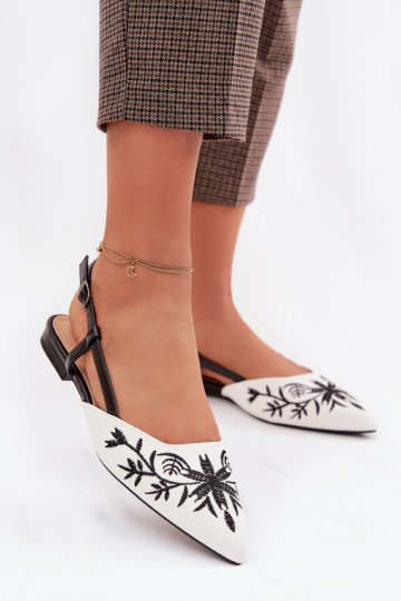 Women's Flat Black Embroidered Sandals Grelia 2