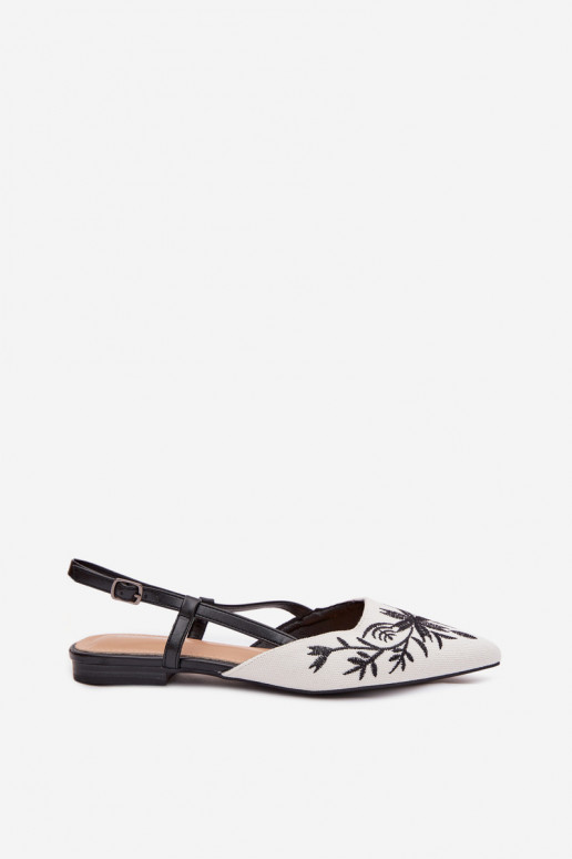 Women's Flat Black Embroidered Sandals Grelia