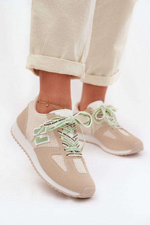 Women's Beige Sneakers with Decorative Lacing Henira