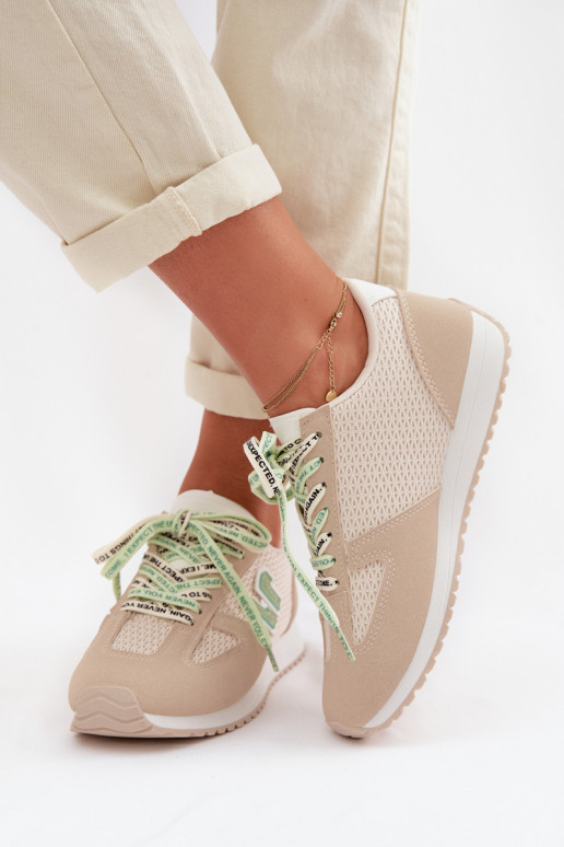 Women's Beige Sneakers with Decorative Lacing Henira