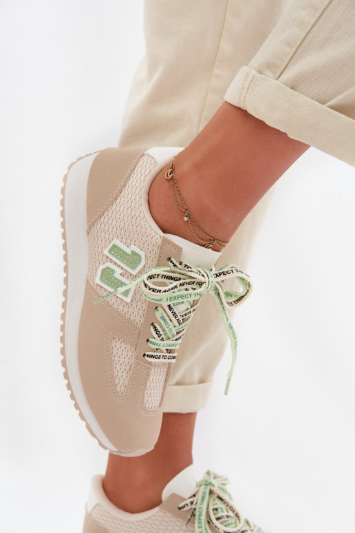 Women's Beige Sneakers with Decorative Lacing Henira