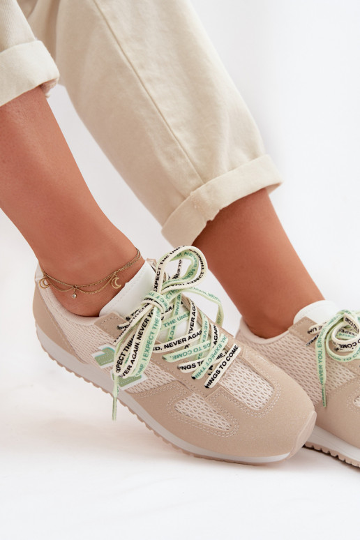 Women's Beige Sneakers with Decorative Lacing Henira