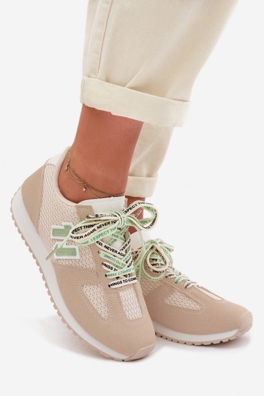 Women's Beige Sneakers with Decorative Lacing Henira