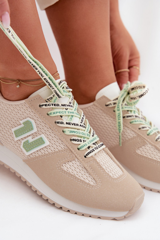 Women's Beige Sneakers with Decorative Lacing Henira