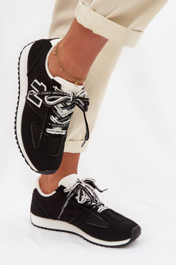 Sneakersy DamskiewithOzdobnym Sznurowaniem Czarne Henira