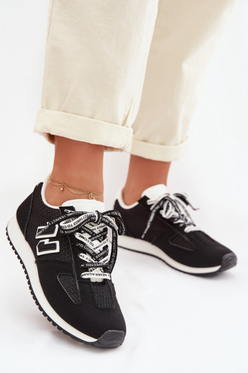 Sneakersy DamskiewithOzdobnym Sznurowaniem Czarne Henira 2