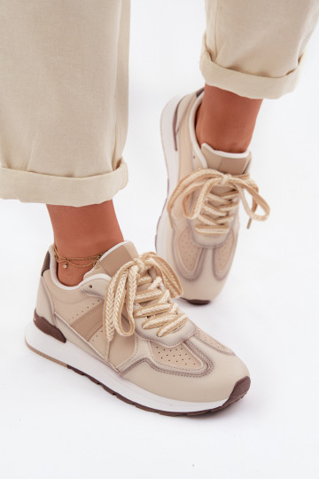 Sneakersy DamskiewithEko Skóry Beżowe Kelira