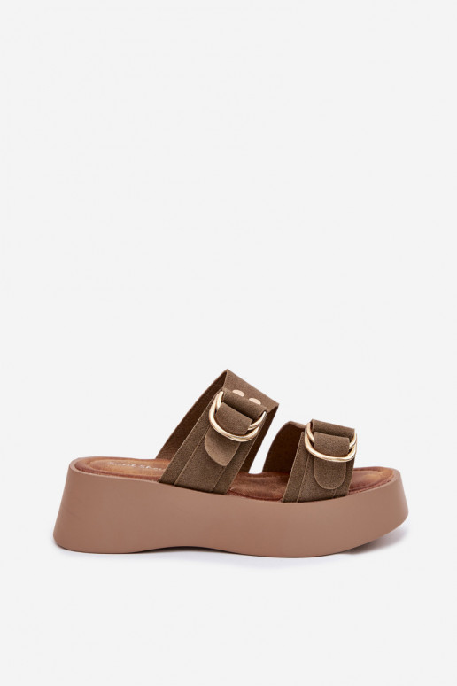 Women's Platform Sandals With Gold Buckles Olive Nelirae