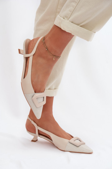 Women's Low Heel Sandals With Decorative Detail Beige Camira