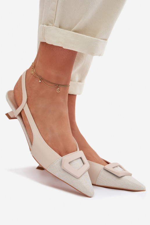 Women's Low Heel Sandals With Decorative Detail Beige Camira