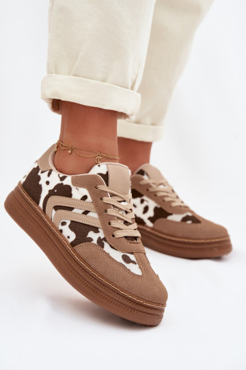 Women's Platform Sneakers with Spots Dark Beige Denissa