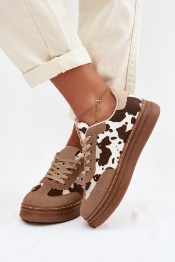 Women's Platform Sneakers with Spots Dark Beige Denissa 2