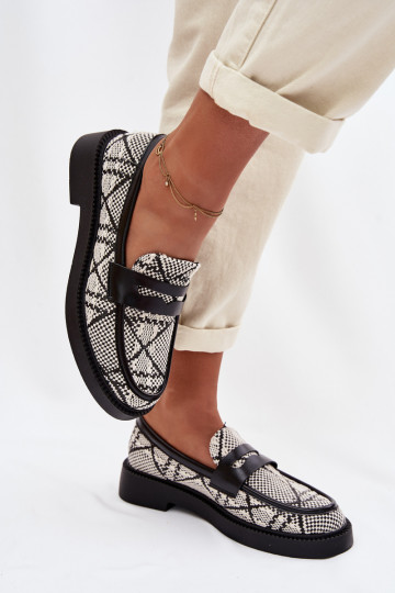 Women's Patterned Black Mokassins Barisa