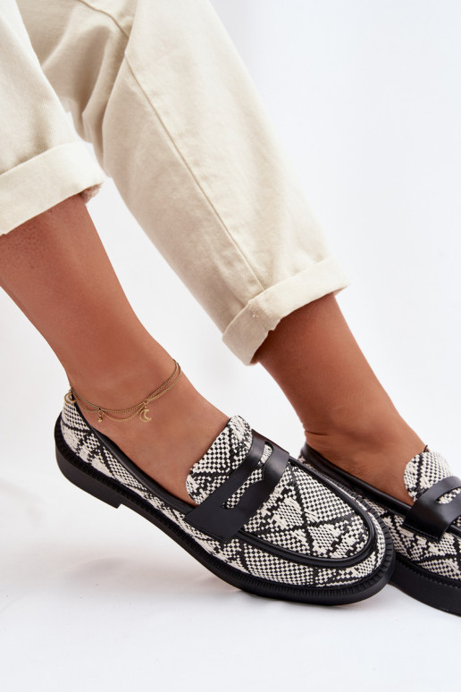 Women's Patterned Black Mokassins Barisa