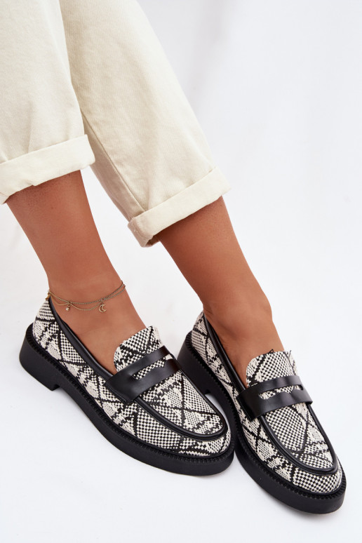 Women's Patterned Black Mokassins Barisa