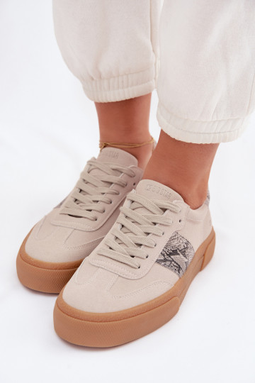 Sneakersy Damskie Ze Wstawkami Skóry Węża Big Star TT274299 Szare