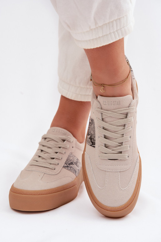 Women's Sneakers With Snake Leather Inserts Big Star TT274299 Grey