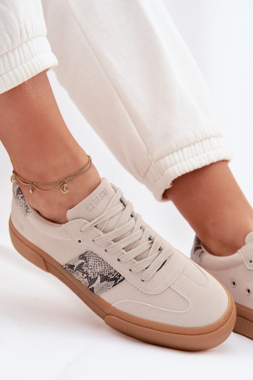 Women's Sneakers With Snake Leather Inserts Big Star TT274299 Grey