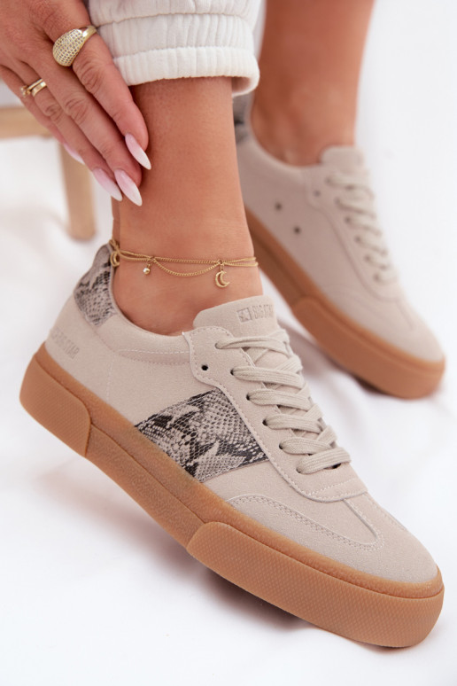 Women's Sneakers With Snake Leather Inserts Big Star TT274299 Grey