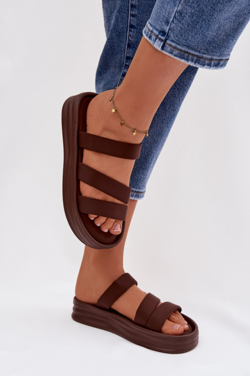 Material Women's Platform Sandals With Straps Chocolate Liorine