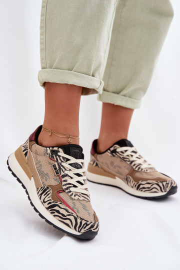 Buty Sportowe Sneakersy Damskie Wzorzyste Big Star TT274333 Beżowe 2