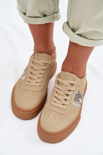 Sneakersy Damskie Ze Wstawkami Skóry Węża Big Star TT274298 Beżowe