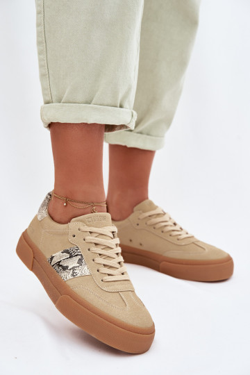 Women's Sneakers With Snake Skin Inserts Big Star TT274298 Beige 2