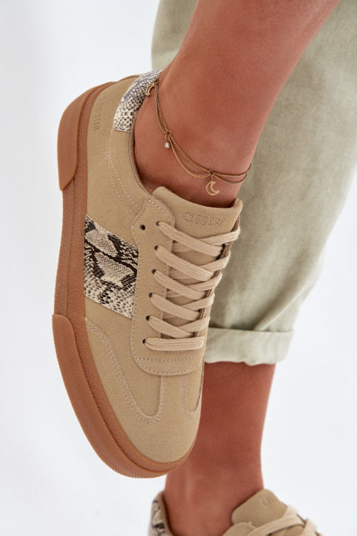 Sneakersy Damskie Ze Wstawkami Skóry Węża Big Star TT274298 Beżowe