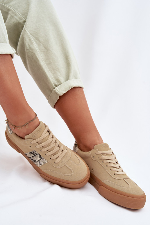 Women's Sneakers With Snake Skin Inserts Big Star TT274298 Beige