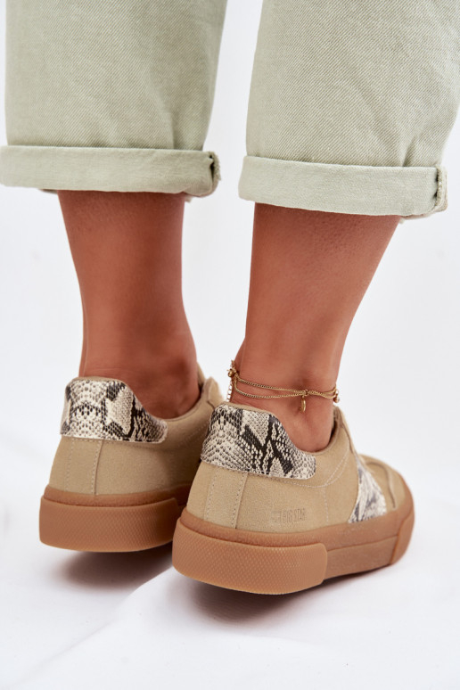 Sneakersy Damskie Ze Wstawkami Skóry Węża Big Star TT274298 Beżowe