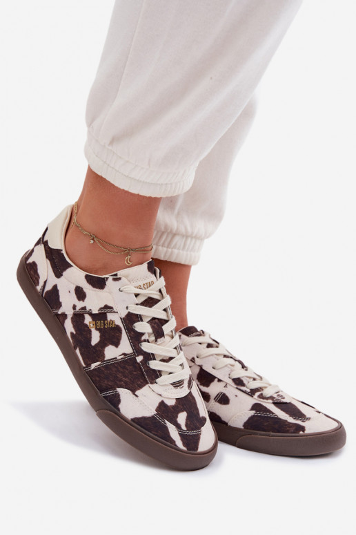 Sneakersy Damskie W Łaty Big Star TT274369 Biało-Brązowe