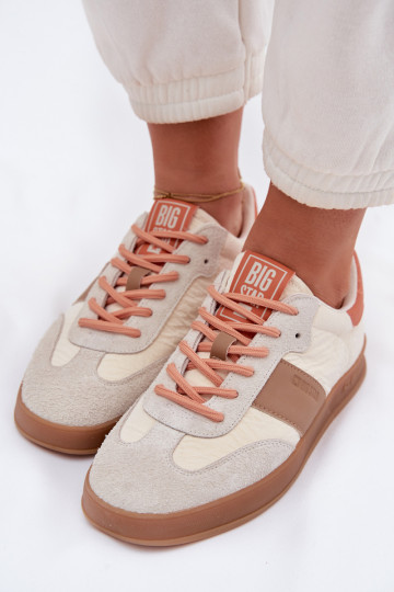 Skórzane Zamszowe Sneakersy Damskie Big Star TT274725 Beżowe