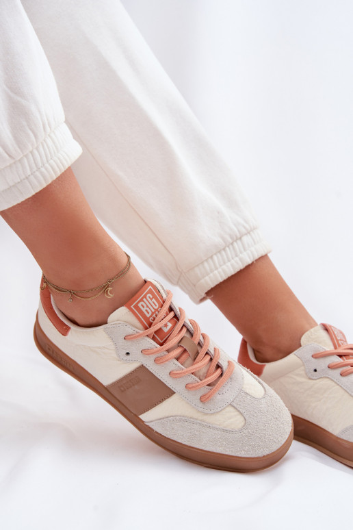 Skórzane Zamszowe Sneakersy Damskie Big Star TT274725 Beżowe