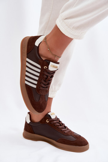 Women's Sneakers Made of Genuine Leather and Suede Big Star TT274715 Chocolate