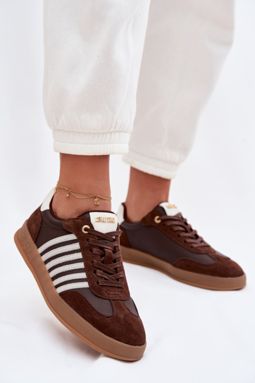Sneakersy DamskiewithNaturalnej Skóry I Zamszu Big Star TT274715 Czekoladowe