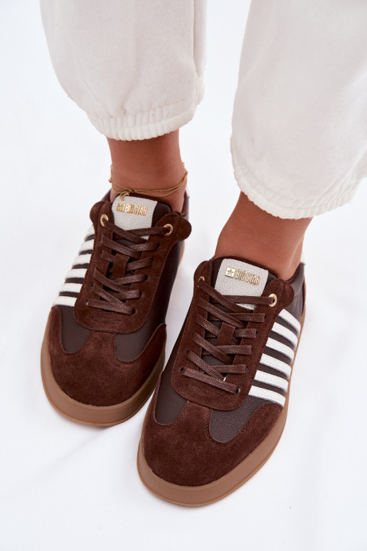 Sneakersy DamskiewithNaturalnej Skóry I Zamszu Big Star TT274715 Czekoladowe