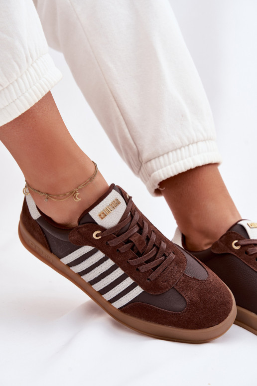 Women's Sneakers Made of Genuine Leather and Suede Big Star TT274715 Chocolate