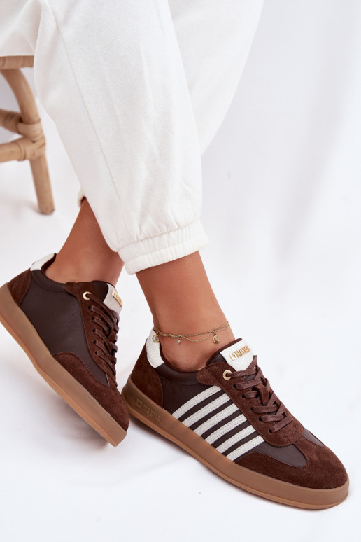Sneakersy DamskiewithNaturalnej Skóry I Zamszu Big Star TT274715 Czekoladowe