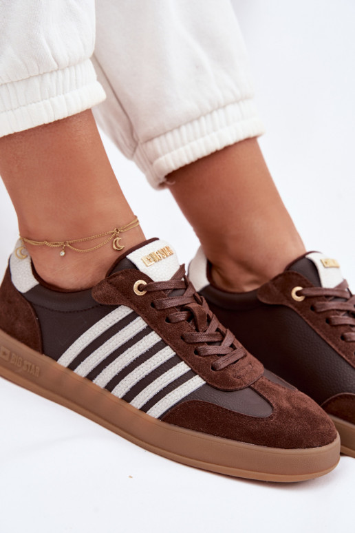 Sneakersy DamskiewithNaturalnej Skóry I Zamszu Big Star TT274715 Czekoladowe