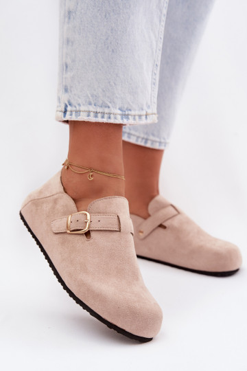 Women's Eco Suede Loafers With Gold Buckle Beige Ismora