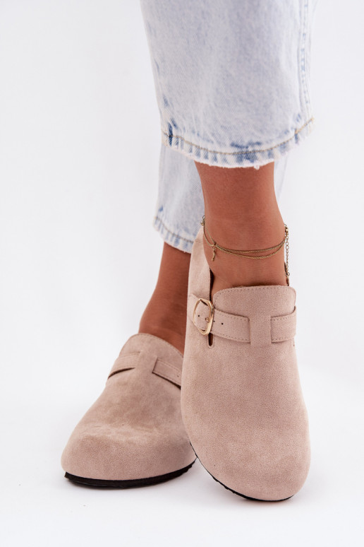 Women's Eco Suede Loafers With Gold Buckle Beige Ismora