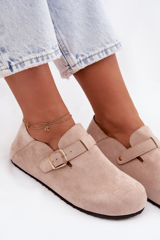Women's Eco Suede Loafers With Gold Buckle Beige Ismora