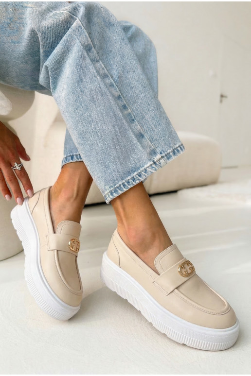 Leather Women's Platform Moccasins Vinceza Beige