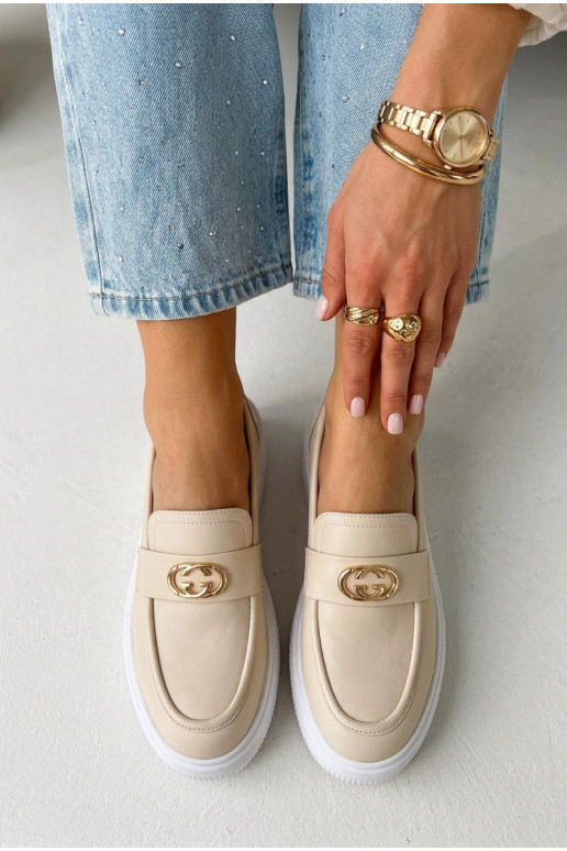 Leather Women's Platform Moccasins Vinceza Beige