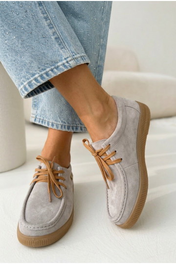 Vinceza 95391 Beige Leather Suede Derbies