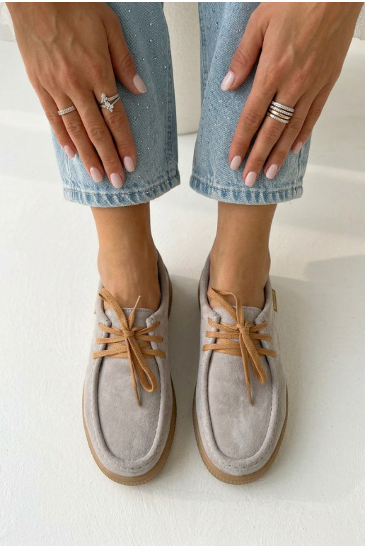 Vinceza 95391 Beige Leather Suede Derbies