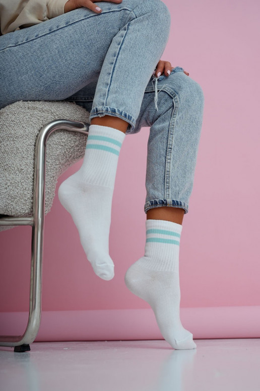 Women's Thin Striped White and Blue Socks