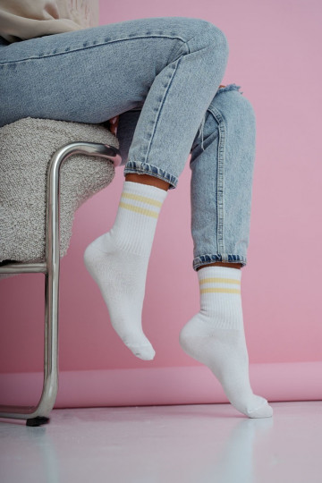 Women's Socks Two Thin Stripes White-Yellow